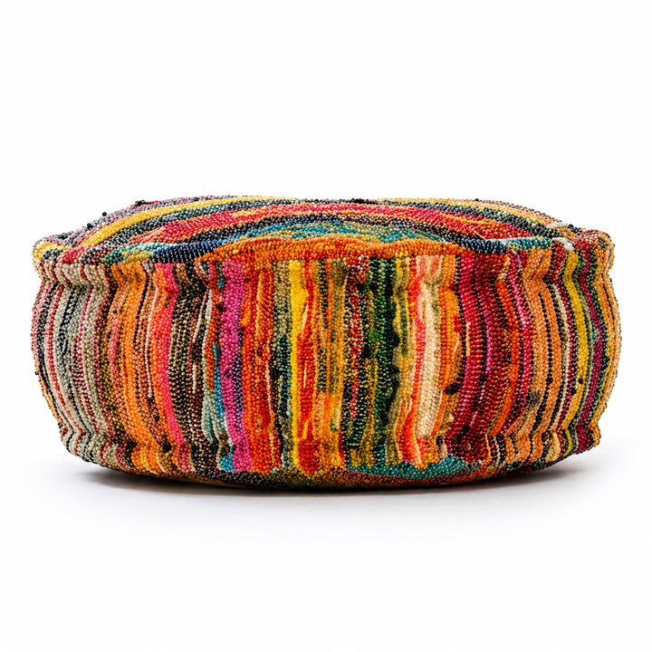 Round Pouf Ottoman | Handmade Floor Cushion Puff Seat, 22x8"