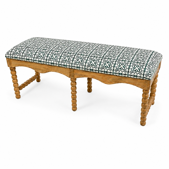 Cotswold Spindle Upholstered Bench with Acacia Wood Frame