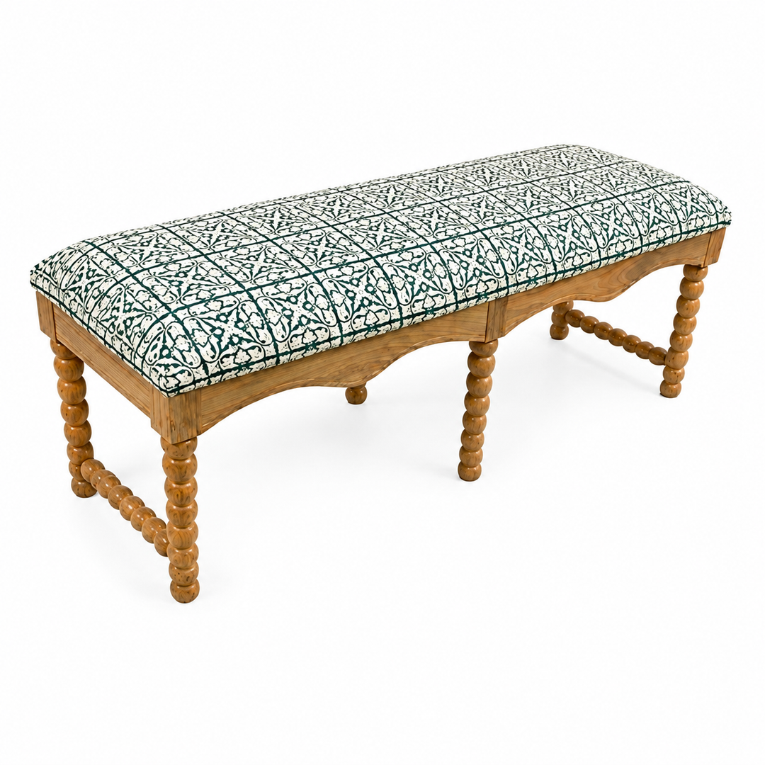 Cotswold Spindle Upholstered Bench with Acacia Wood Frame
