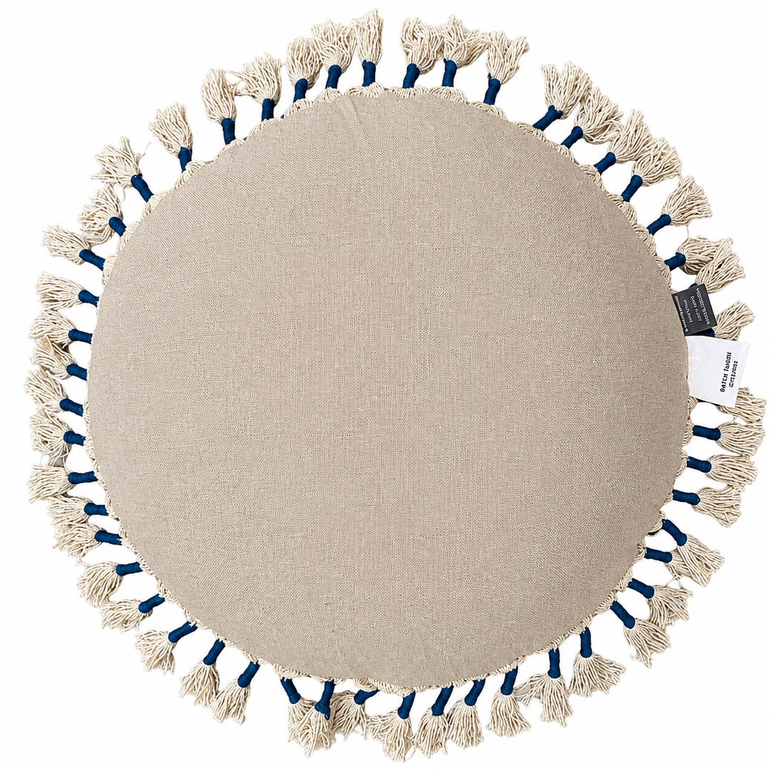 Printed Round Floor Pillow with Tassels, 20x20x3.5"