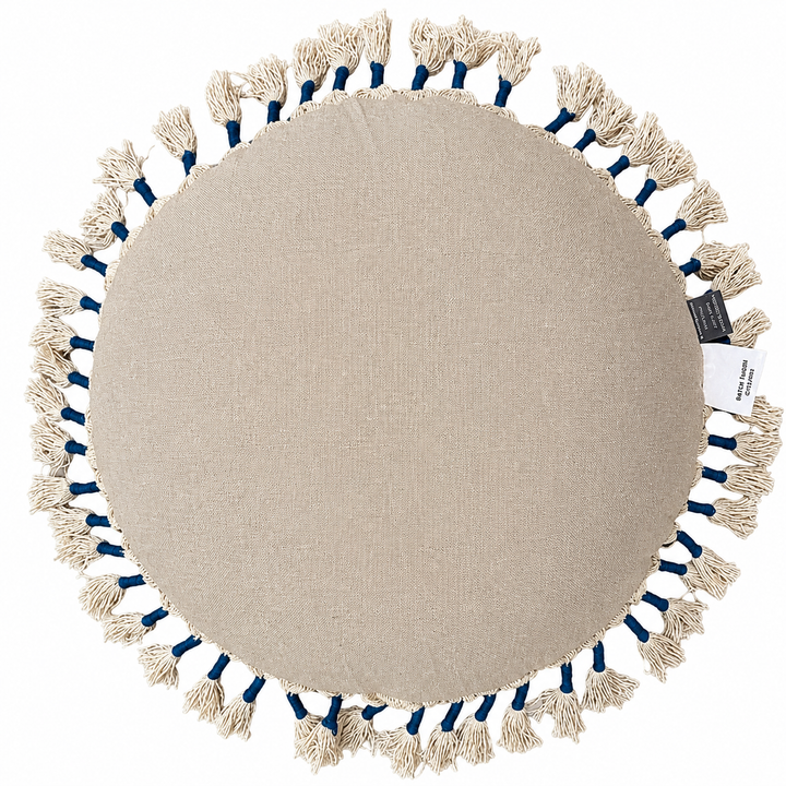 Printed Round Floor Pillow with Tassels, 20x20x3.5"