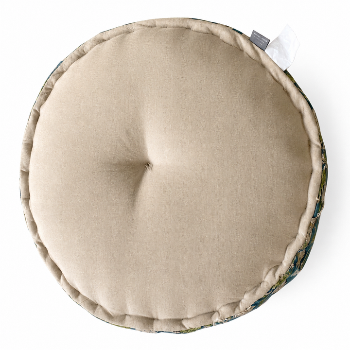 Printed Floral Pouf Ottoman, 22x22x8" Round Floor Cushion