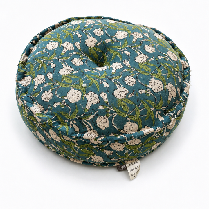 Printed Floral Pouf Ottoman, 22x22x8" Round Floor Cushion