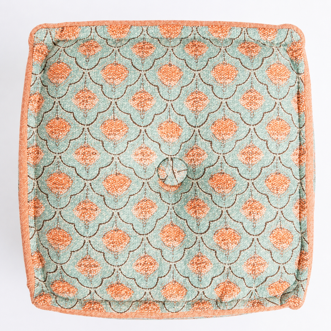 Floral Print Cube Ottoman, 20x20x14 Inch Handmade Floor Pouf
