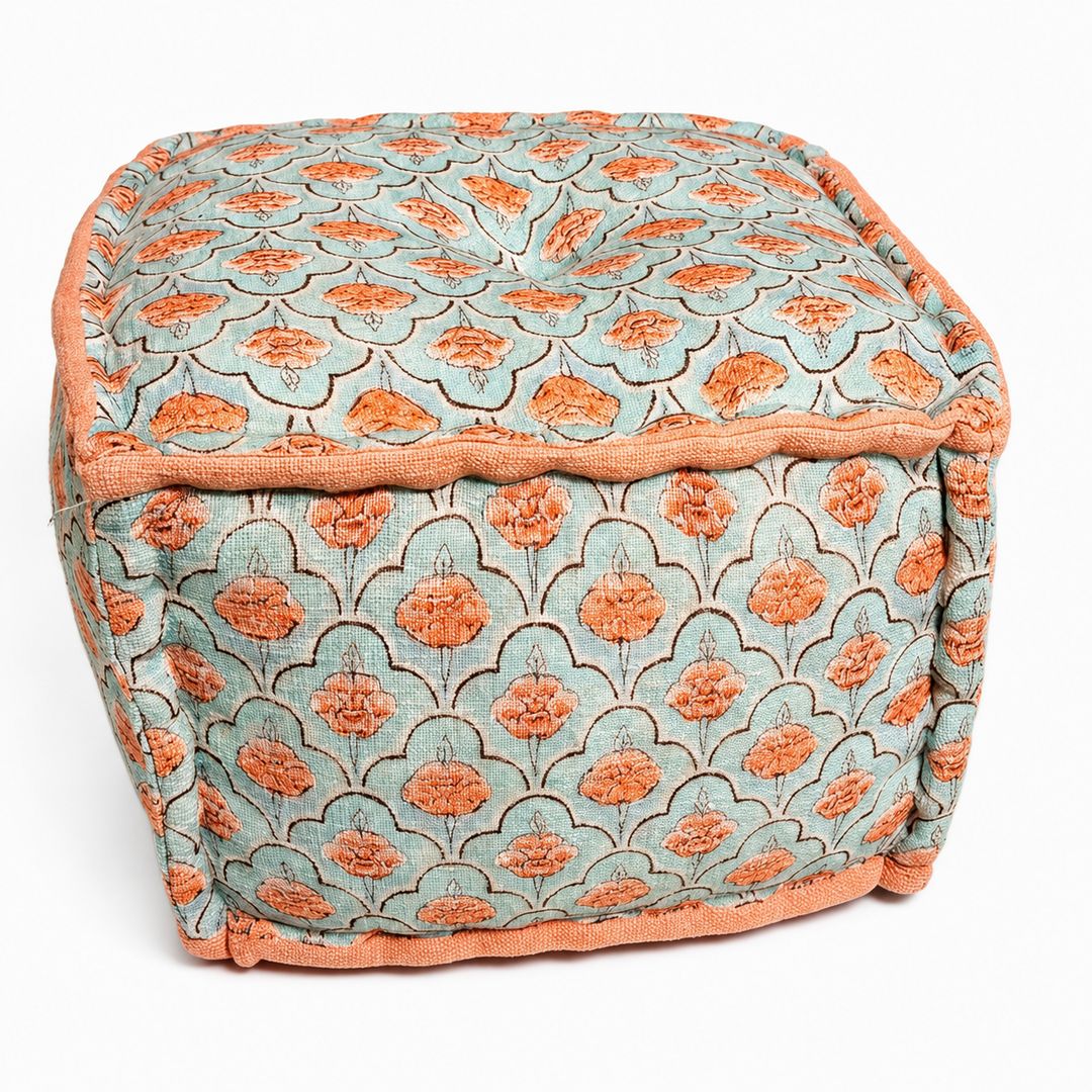 Floral Print Cube Ottoman, 20x20x14 Inch Handmade Floor Pouf