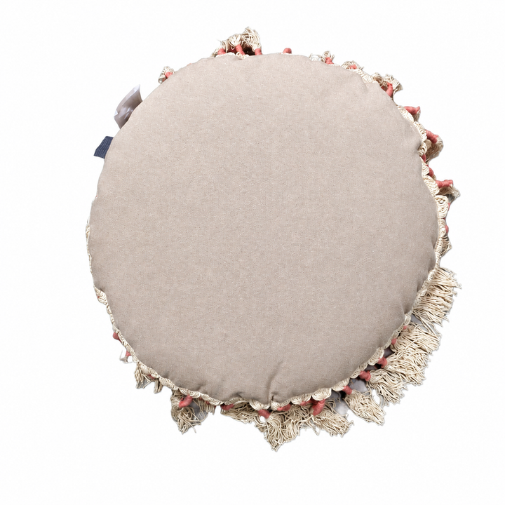 Printed Round Floor Pillow with Tassels, 20x20x3.5"