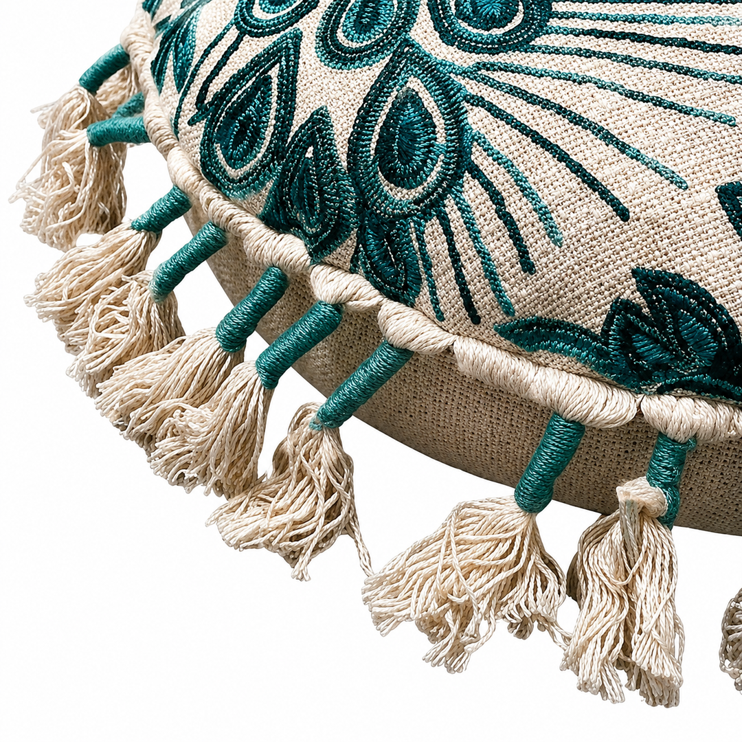 Embroidered Floor Pillow with Tassels & Filler, 20x20x3.5"