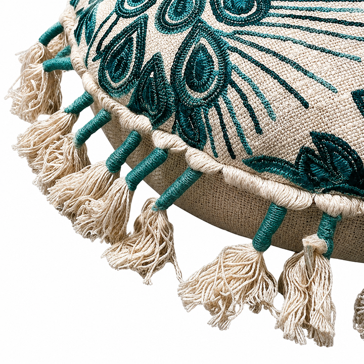 Embroidered Floor Pillow with Tassels & Filler, 20x20x3.5"