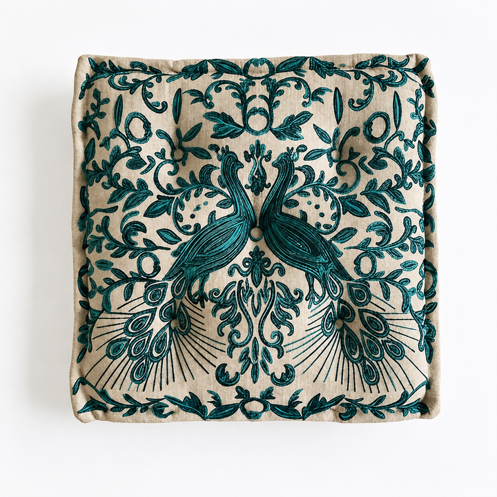 Embroidered Square Floor Pillow 30x30x5", Seating Cushion