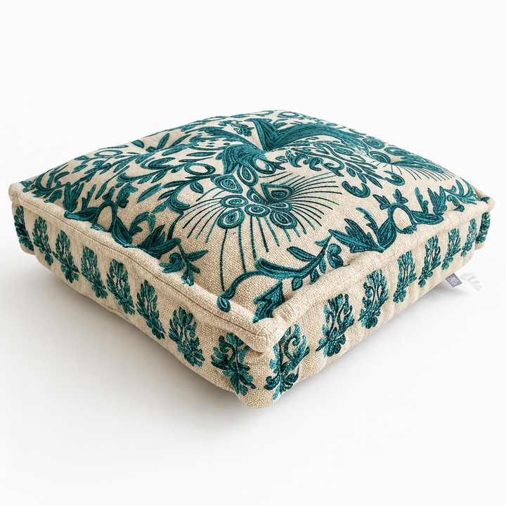 Embroidered Square Floor Pillow 30x30x5", Seating Cushion