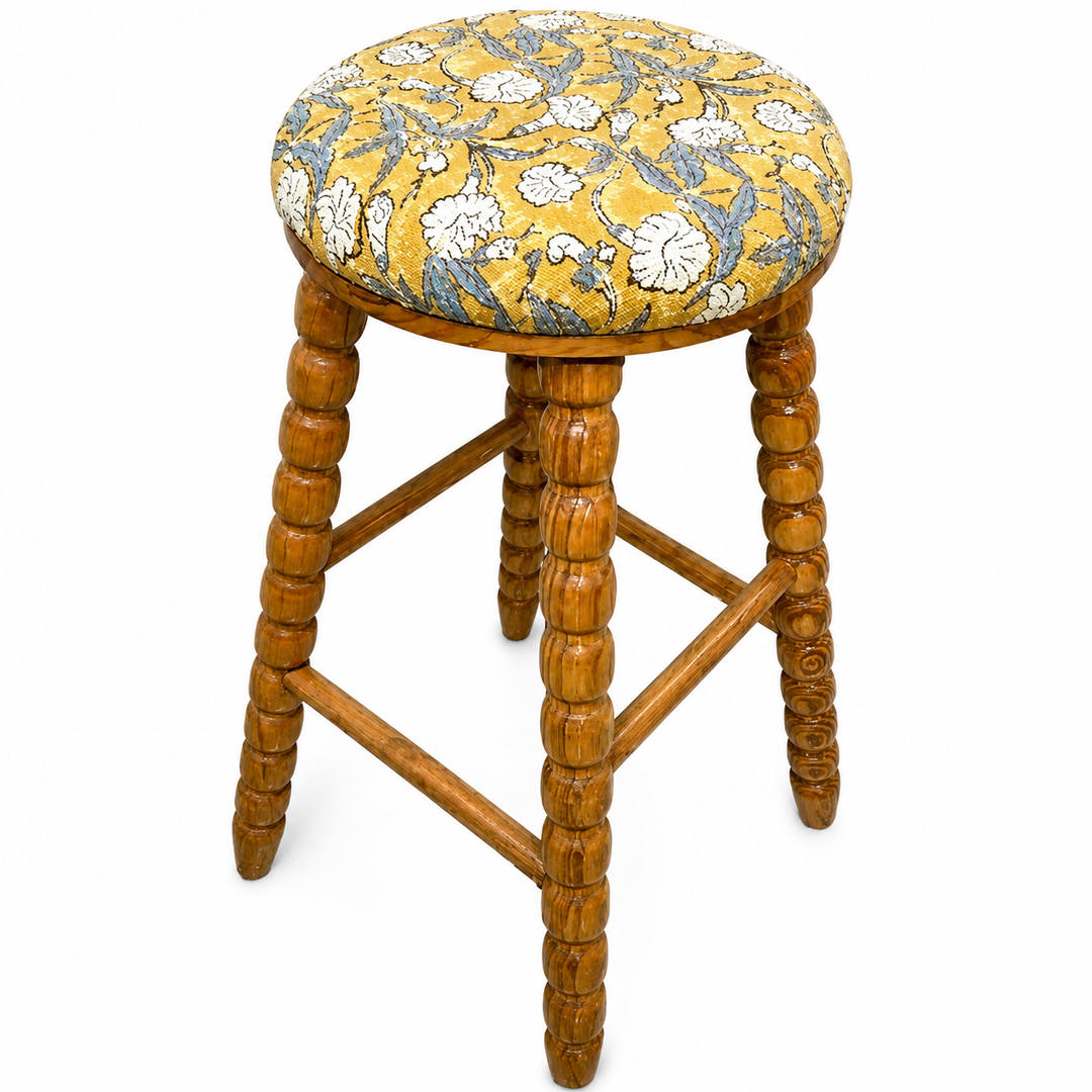 Spindle Upholstered Bar Stool with Solid Acacia Wood