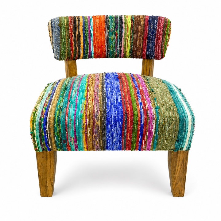 Upholstered Accent Chair, 25x25x27" with  Acacia Wood Frame