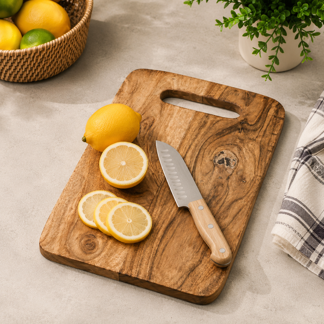 Acacia Wood Cutting Board with Built-In Handle, 8x0.75x12"