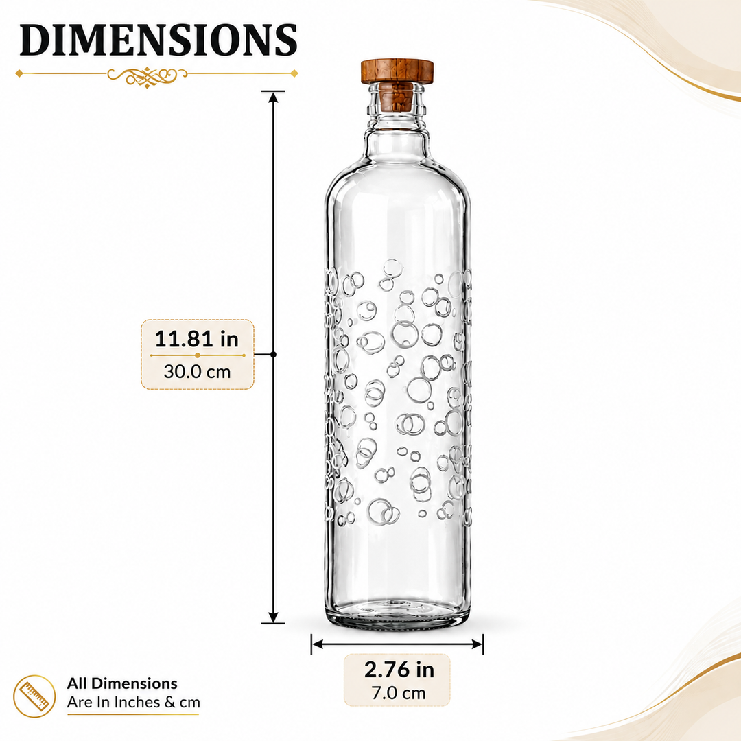 Bubbles Glass Water Bottle | Bubble Texture Bottle with Wooden Stopper