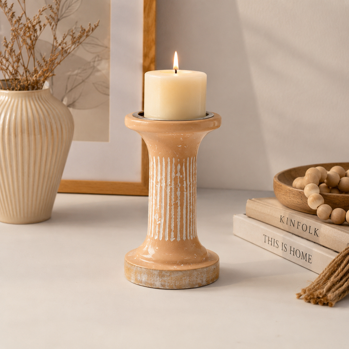 Ecomix Pillar Candle Holder 7" | Handcrafted Brown Candle Stand 4x4