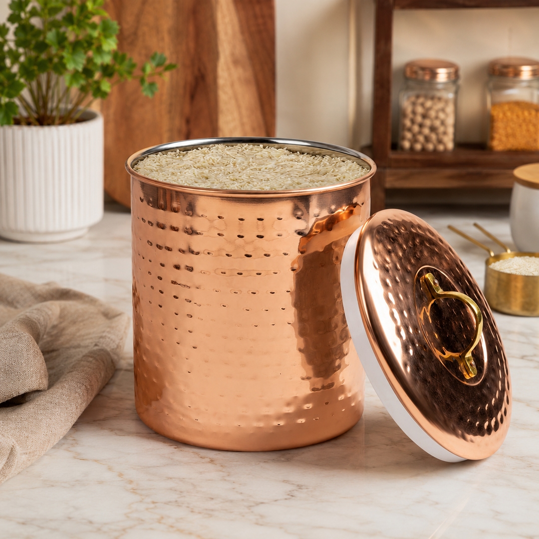 Stainless Steel Canister with Rubber Seal Lid | Hammered Copper Finish |  Beautiful Food Storage Container for Kitchen Counter, Tea, Sugar, Coffee, Caddy, Flour Canister