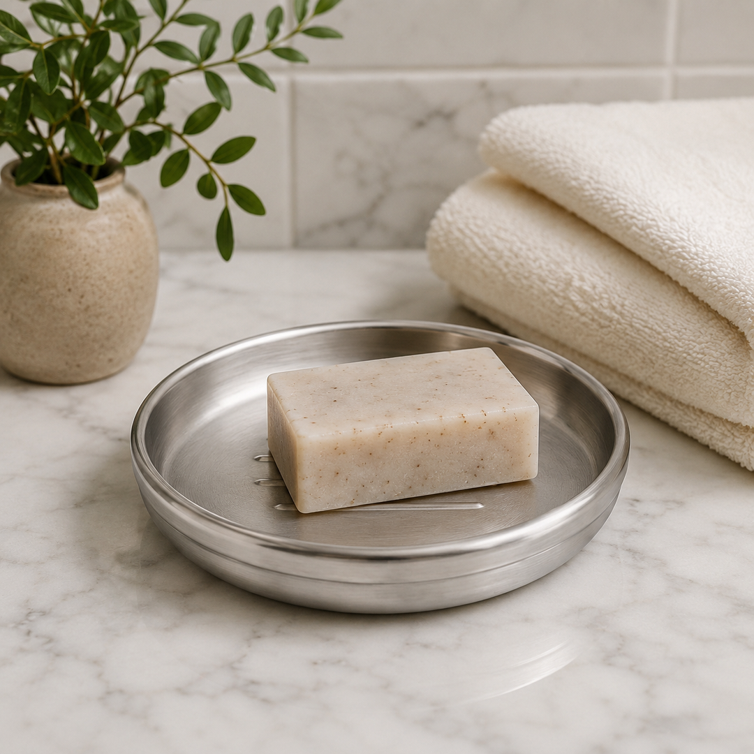 Stainless Steel Soap Dish, 4" x 4" x 1", Rust-Resistant Bathroom Soap Holder, Modern Countertop Soap Tray for Bathroom, Kitchen & Vanity