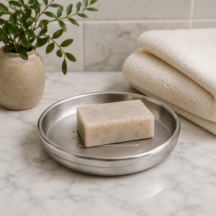 Stainless Steel Soap Dish, 4" x 4" x 1", Rust-Resistant Bathroom Soap Holder, Modern Countertop Soap Tray for Bathroom, Kitchen & Vanity