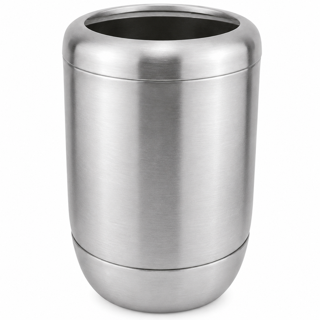 Modern Stainless Steel Toothbrush Holder, 3" x 3" x 5", Brushed Stainless Steel Finish, Rust-Resistant Bathroom Toothbrush Cup & Countertop Organizer