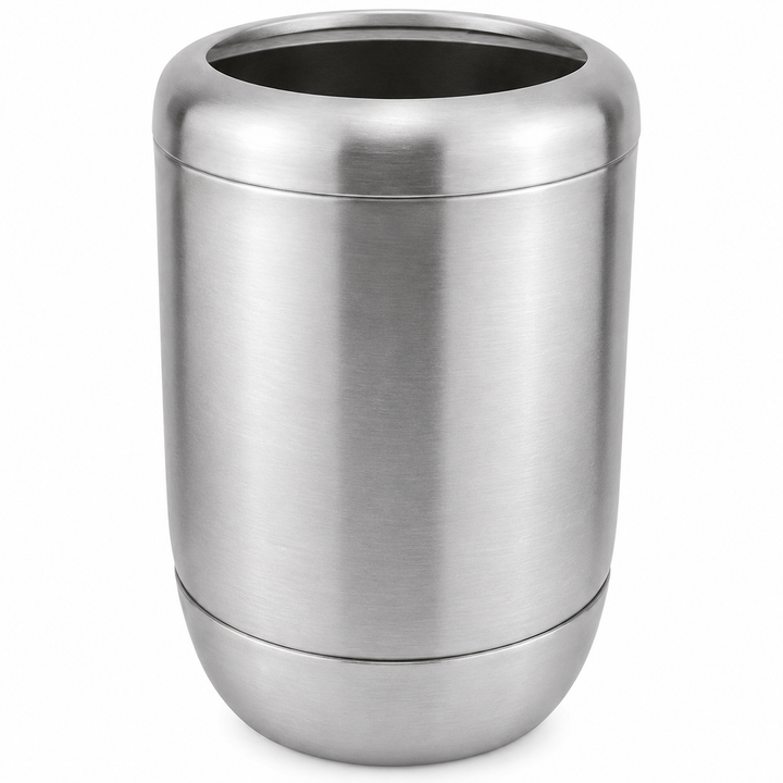 Modern Stainless Steel Toothbrush Holder, 3" x 3" x 5", Brushed Stainless Steel Finish, Rust-Resistant Bathroom Toothbrush Cup & Countertop Organizer