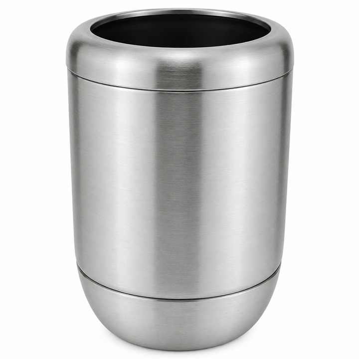 Modern Stainless Steel Toothbrush Holder, 3" x 3" x 4.5", Brushed Stainless Steel Finish, Rust-Resistant Bathroom Toothbrush Cup & Countertop Organizer