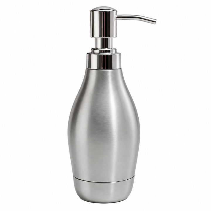 Modern Stainless Steel Soap Dispenser, 2.5" x 2.5" x 6.5", Brushed Stainless Steel Finish, Refillable Rust-Resistant Liquid Soap Pump for Bathroom & Kitchen Countertops