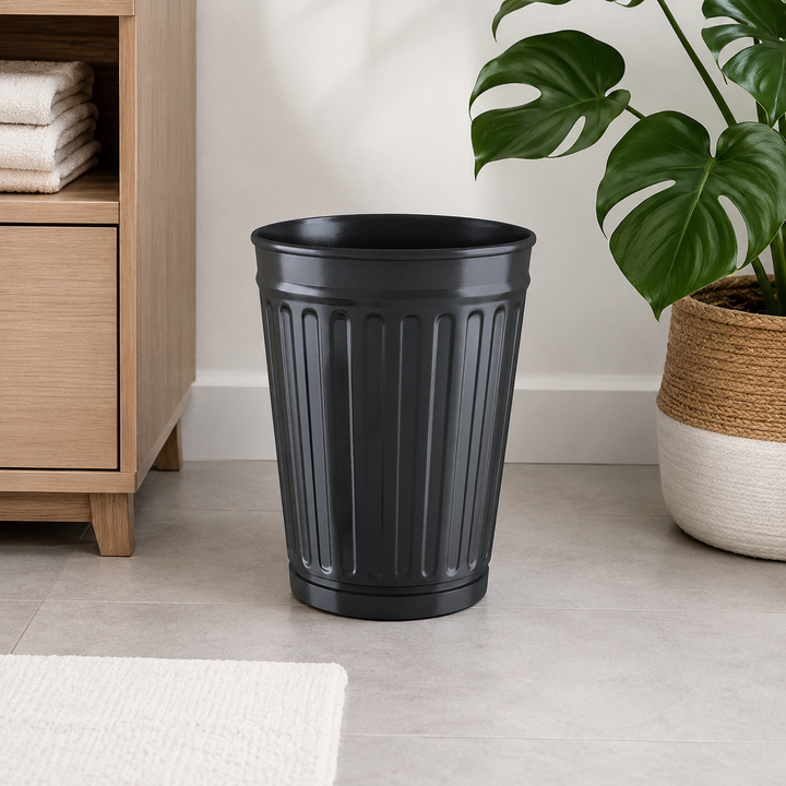 Stainless Steel Bathroom Waste Basket, 10.25" x 10.25" x 10.75", Black Powder-Coated Finish, Modern Rust-Resistant Trash Can for Bathroom, Bedroom, Office & Vanity