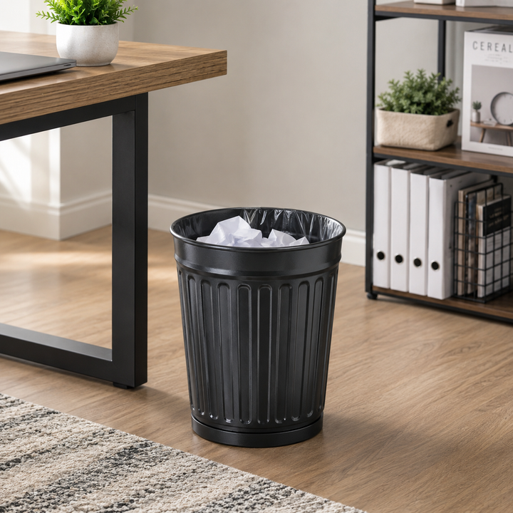 Stainless Steel Bathroom Waste Basket, 10.25" x 10.25" x 10.75", Black Powder-Coated Finish, Modern Rust-Resistant Trash Can for Bathroom, Bedroom, Office & Vanity