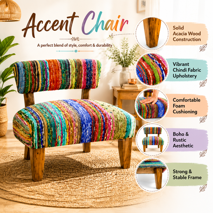 Upholstered Accent Chair, 25x25x27" with  Acacia Wood Frame