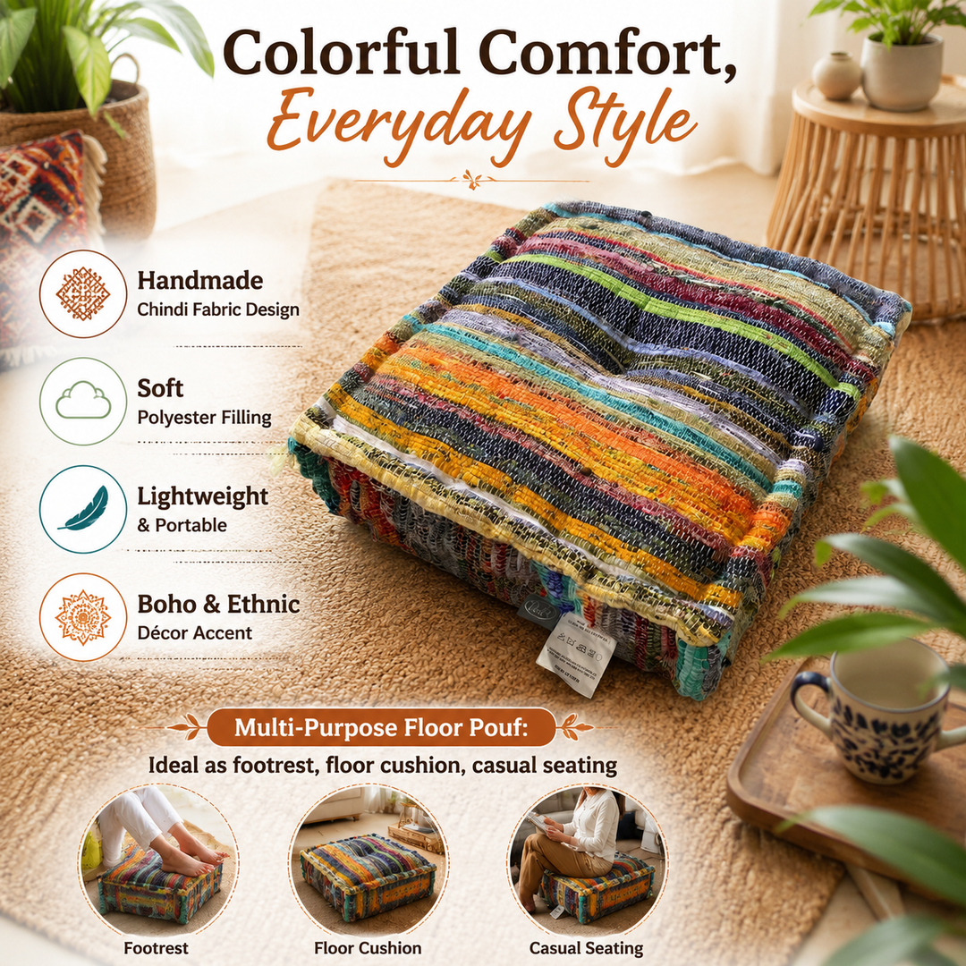 Handmade Square Floor Pillow, 16x16" Floor Cushion Puff Seat