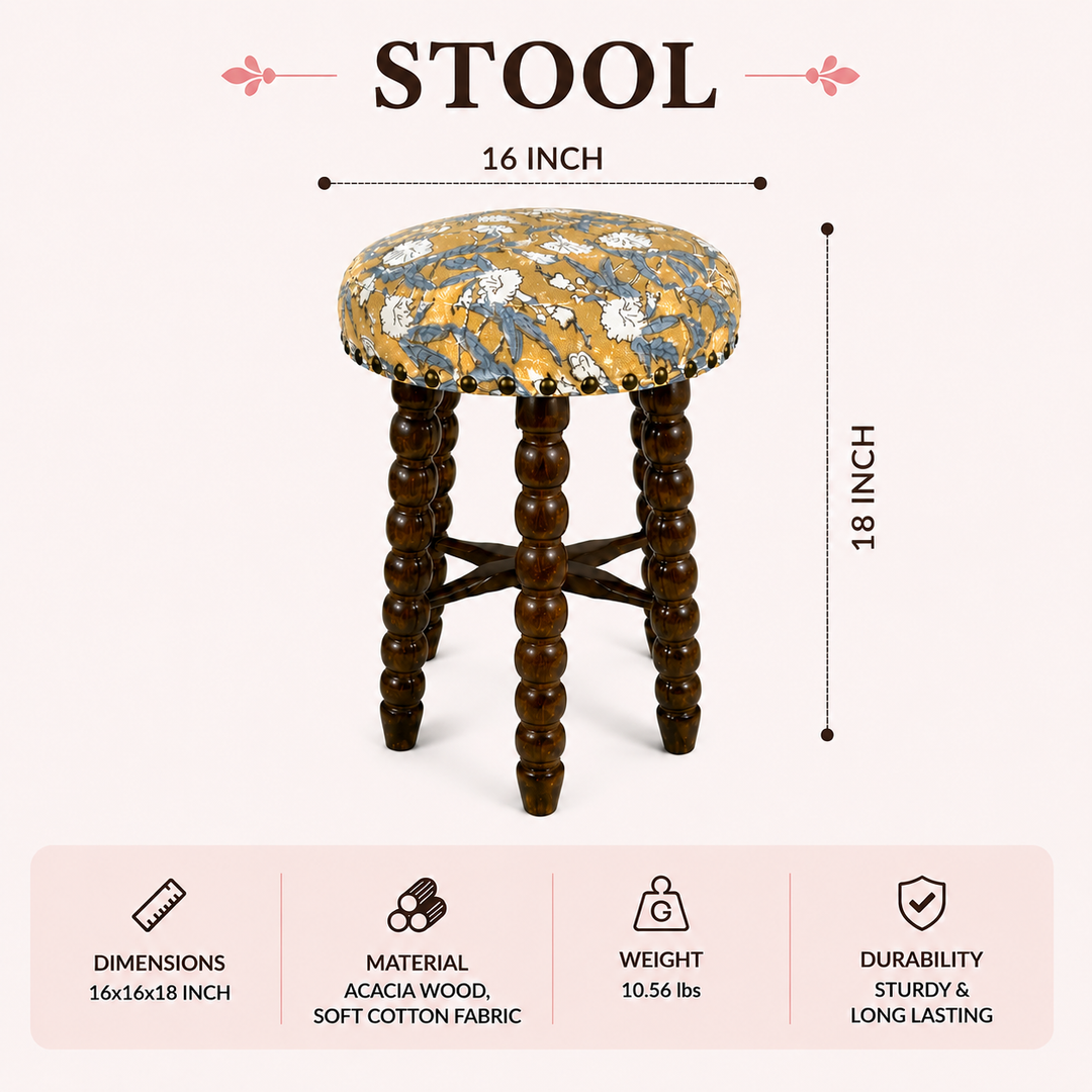Spindle Upholstered Bar Stool with Solid Acacia Wood