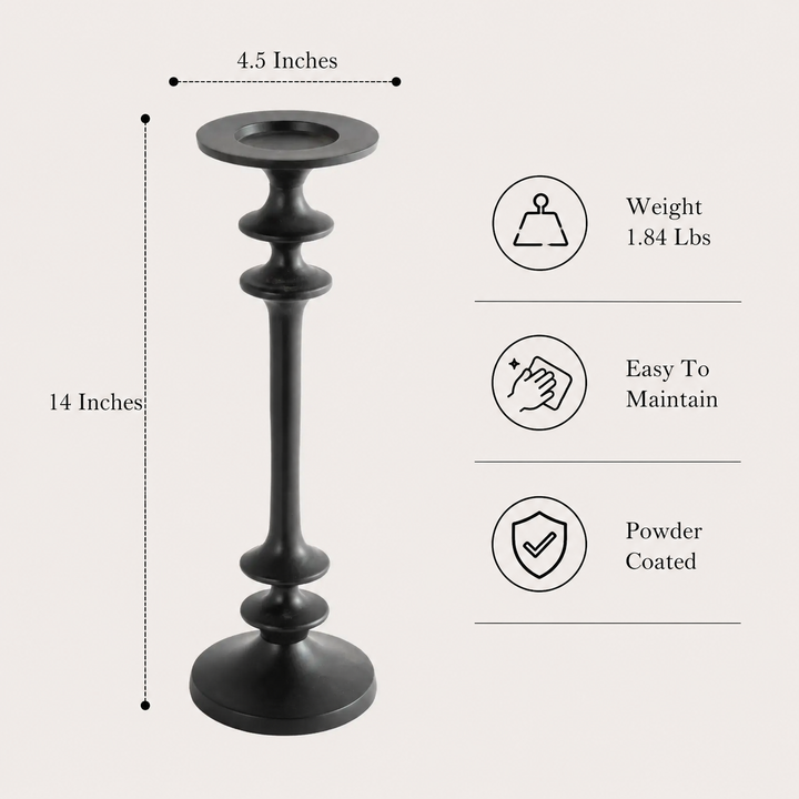 Classic Tall Black Aluminum Candle Holder for Table Decor, 14 Inches