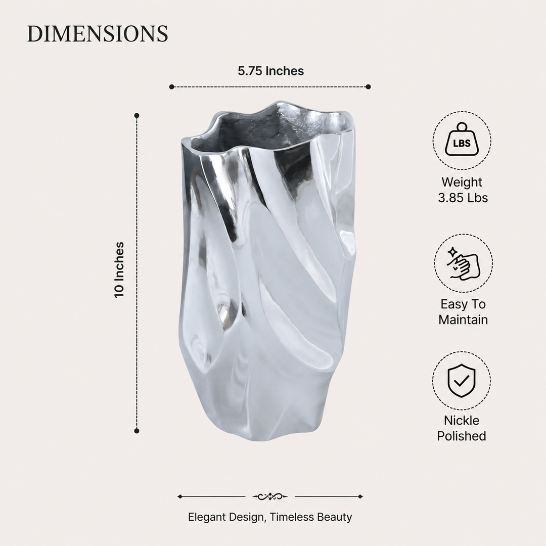 Abstract Silver Aluminum Vase | Fluid Sculptural Décor