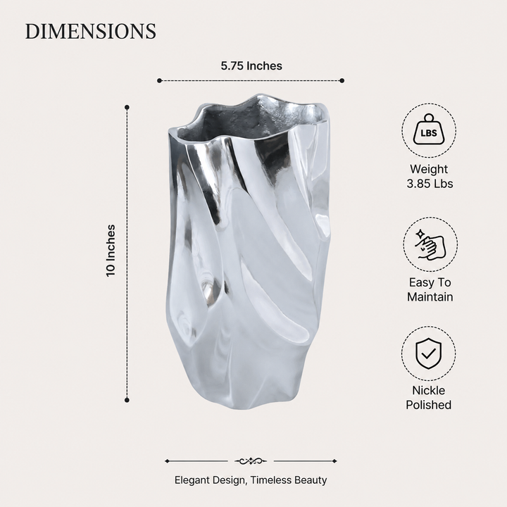 Abstract Silver Aluminum Vase | Fluid Sculptural Décor