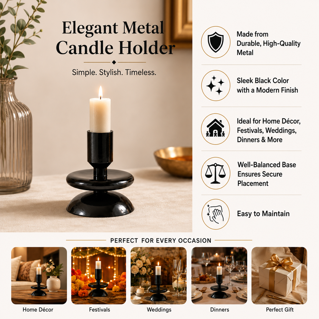 Black Aluminum Candle Holder for Home Décor, 5 Inch