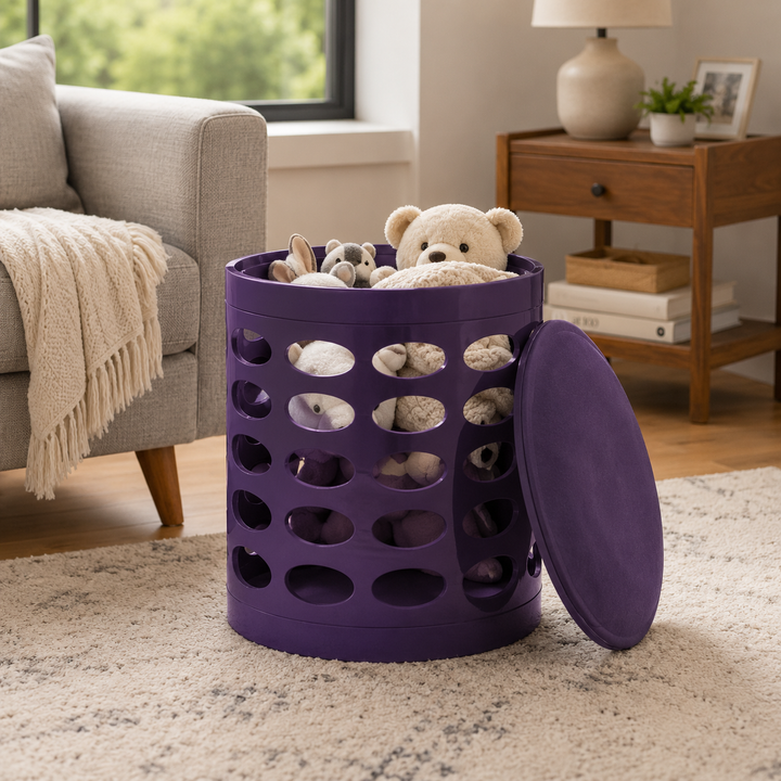 Otto Storage Stool | Round Plastic Storage Ottoman with Oval Perforated Pattern