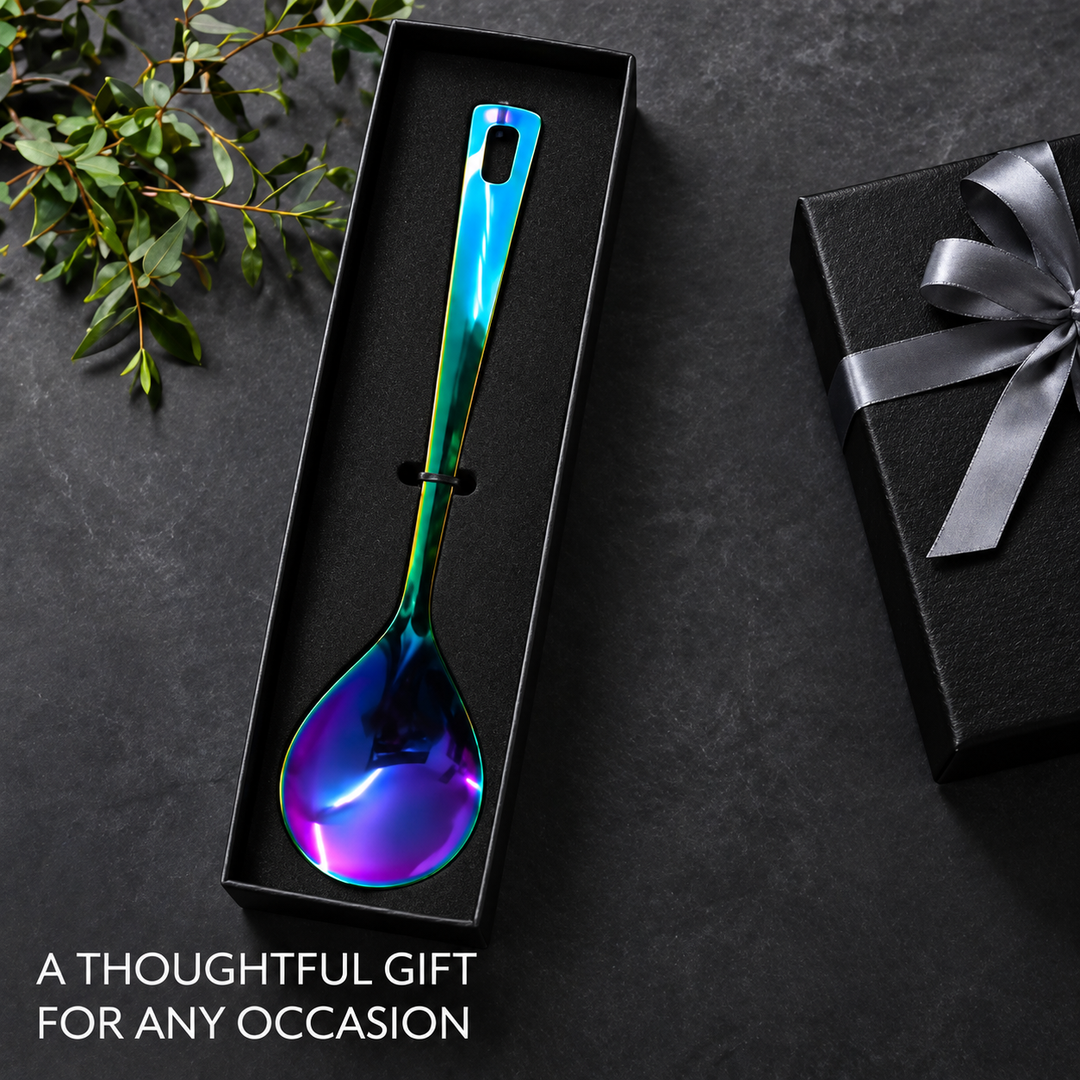 Crown Solid Spoon | 1.8 mm Stainless Steel | Rainbow Blue Finish Kitchen Utensil