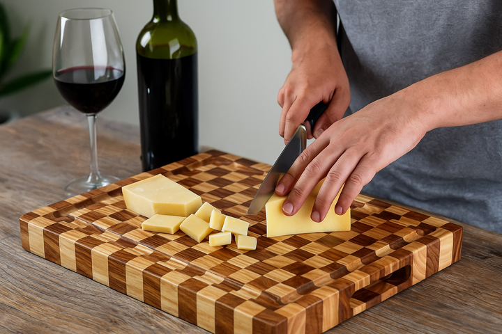 CHECKERED WOODEN CHOPPING BOARD