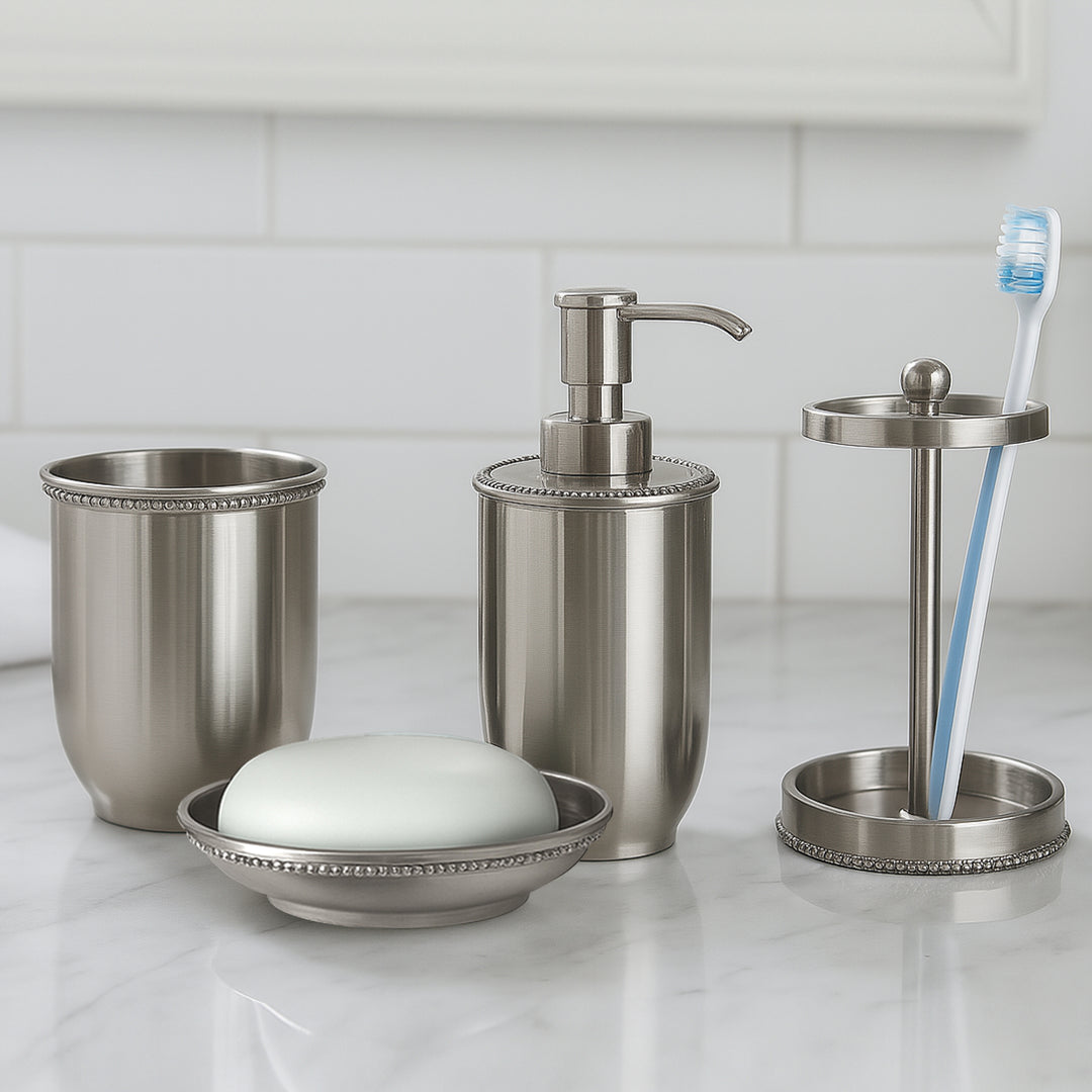 Stainless Steel Liquid Soap Dispenser Pump Bottle | Bathroom Vanity & Kitchen Sink,Holds Soap,Lotion & Sanitizer | Shiny