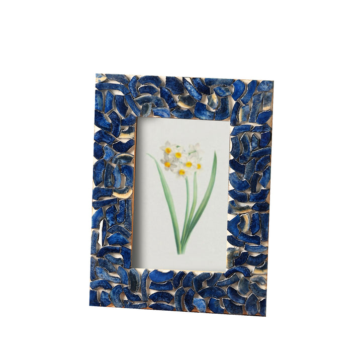 Blue Dyed Bone Chips Overlay On Whitewashed Frame Picture Size:4X6/1.5