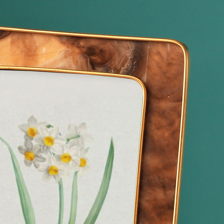 Marbled Brown Resin Frame With Inside/ Outside Antique Brass Border Picture Size - 4X6/0.75"