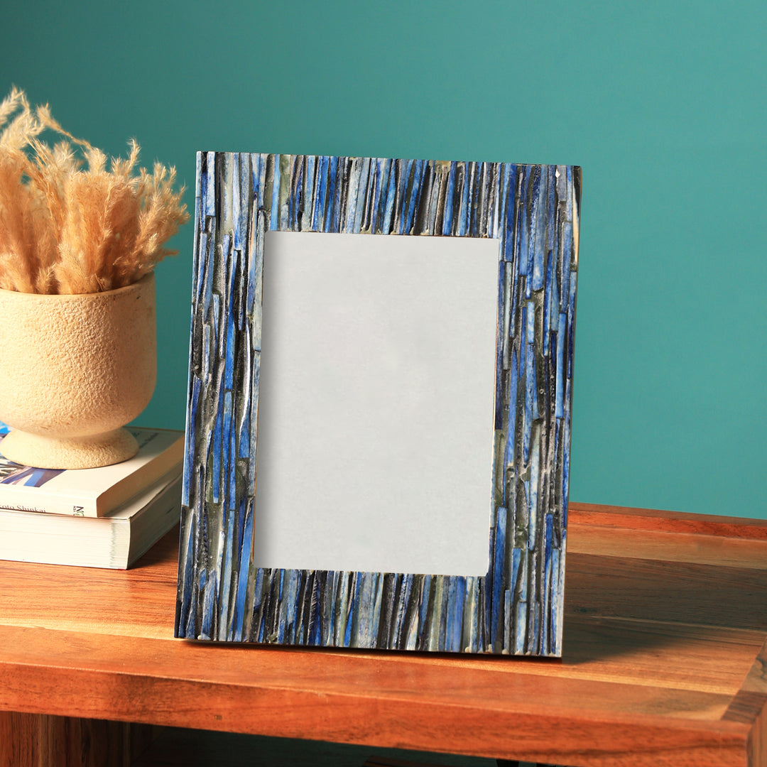 Sky Blue Dyed Bone Chiseled Inlay Frame Picture Size: 5 X 7/1.5