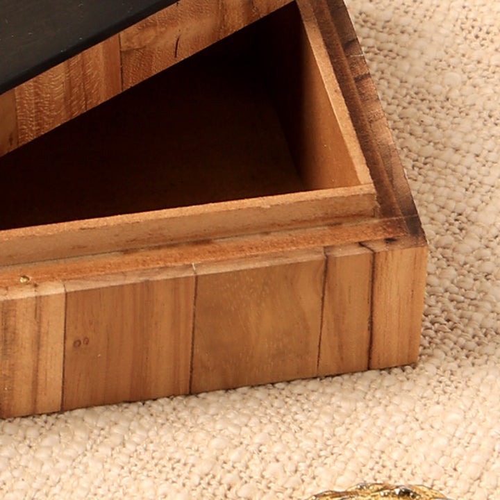 Abstract Inlaid Box In Teak Wood With Bl Ack & Ivory Resin With Brass Sheet Size - 4X6X2 Lid Cut: 0.5"