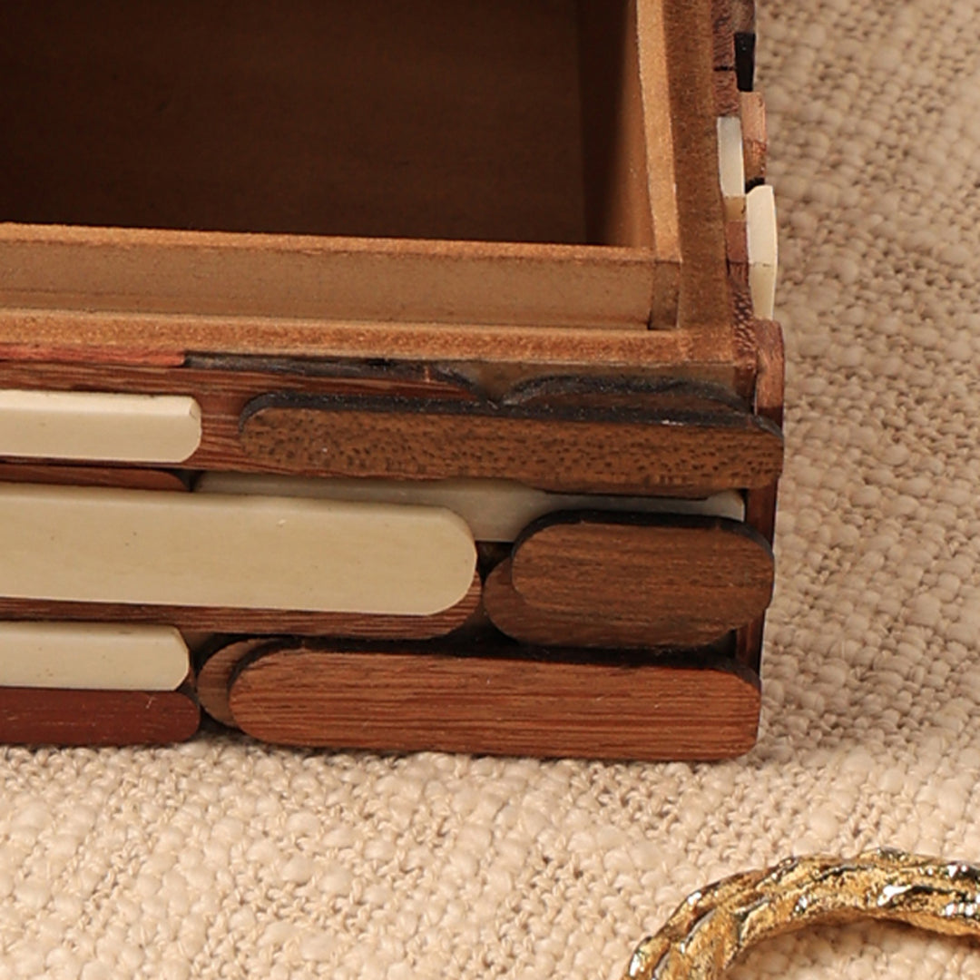 Reclaimed Wood And Ivory Bone Inlaid Box Size:6.5 X 6.5 X 3 Lid Cut:1.375"