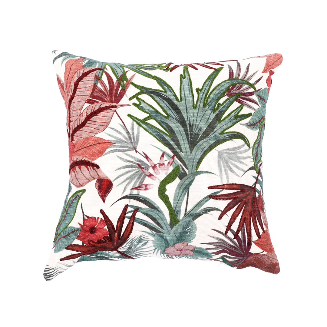 Leafscape Printed & Embroidered Pillow 18"X18"(With Filler)