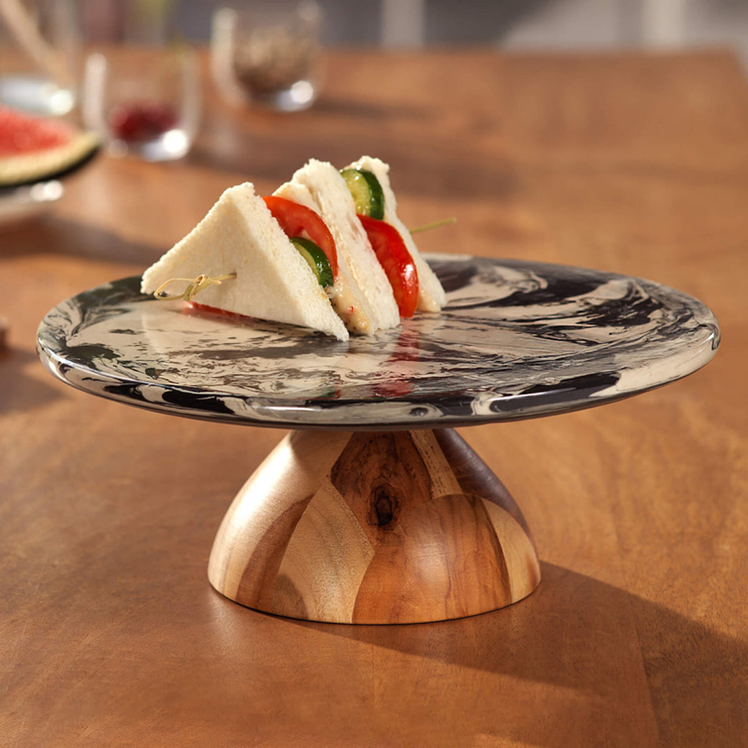 Carbon Ceramic And Wooden Cake Stand