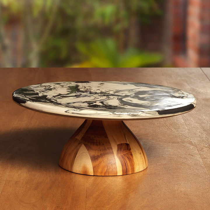 Carbon Ceramic And Wooden Cake Stand