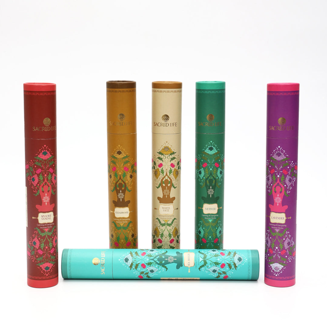 Sacred Life Yoga Incense Sticks - Pack Of 6 Variant: Cedarwood 

White Sage 

Vetiver 

Sea Breeze 

Lavender 

Mysore Sandal