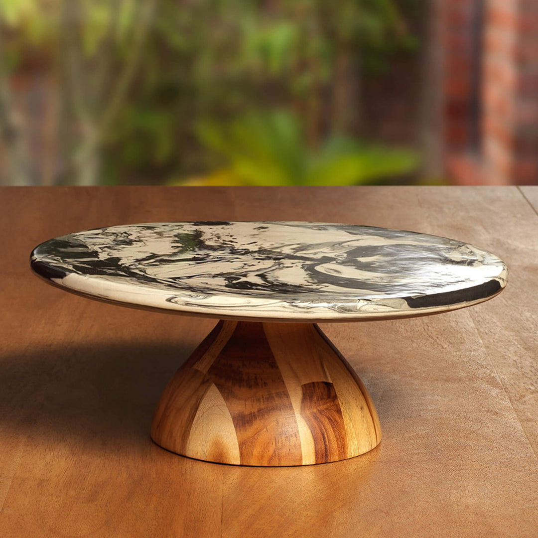 Carbon Ceramic And Wooden Cake Stand