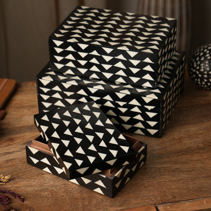 Decorative Brown & Black Polca-Dot Box  Set Of 3